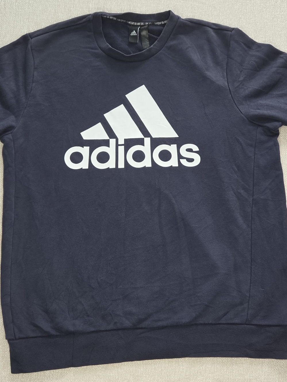 Adidas Men's Large Navy Blue Big Logo Crewneck Sweatshirt Pullover